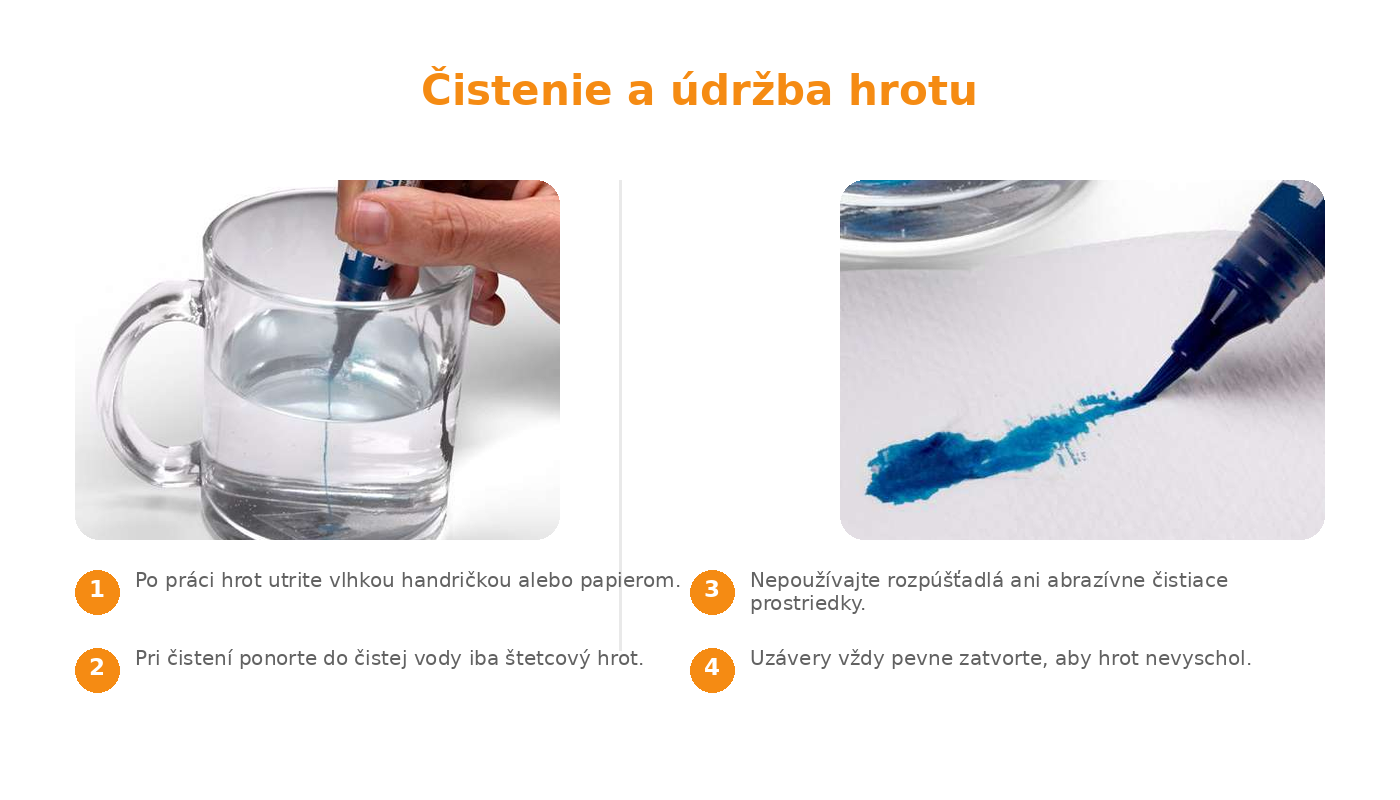 Čistenie a údržba štetcového hrotu QUICK MARKERS
