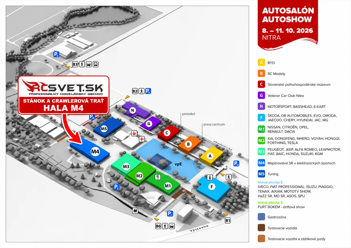 Mapa AUTOSALÓN AUTOSHOW NITRA 2026 – RCSVET.sk hala M4